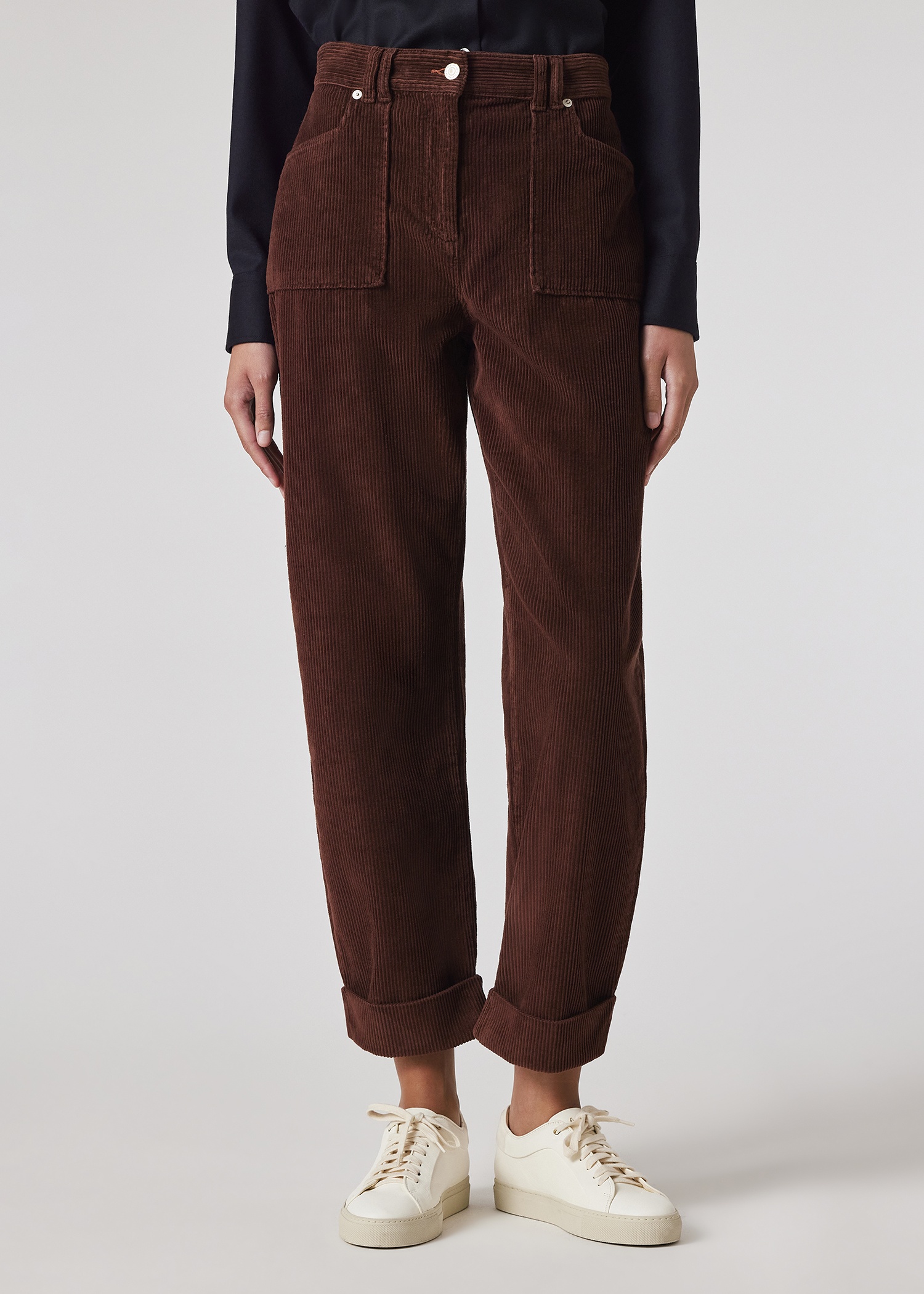 Women's Brown Corduroy Barrel Leg Trousers - 3