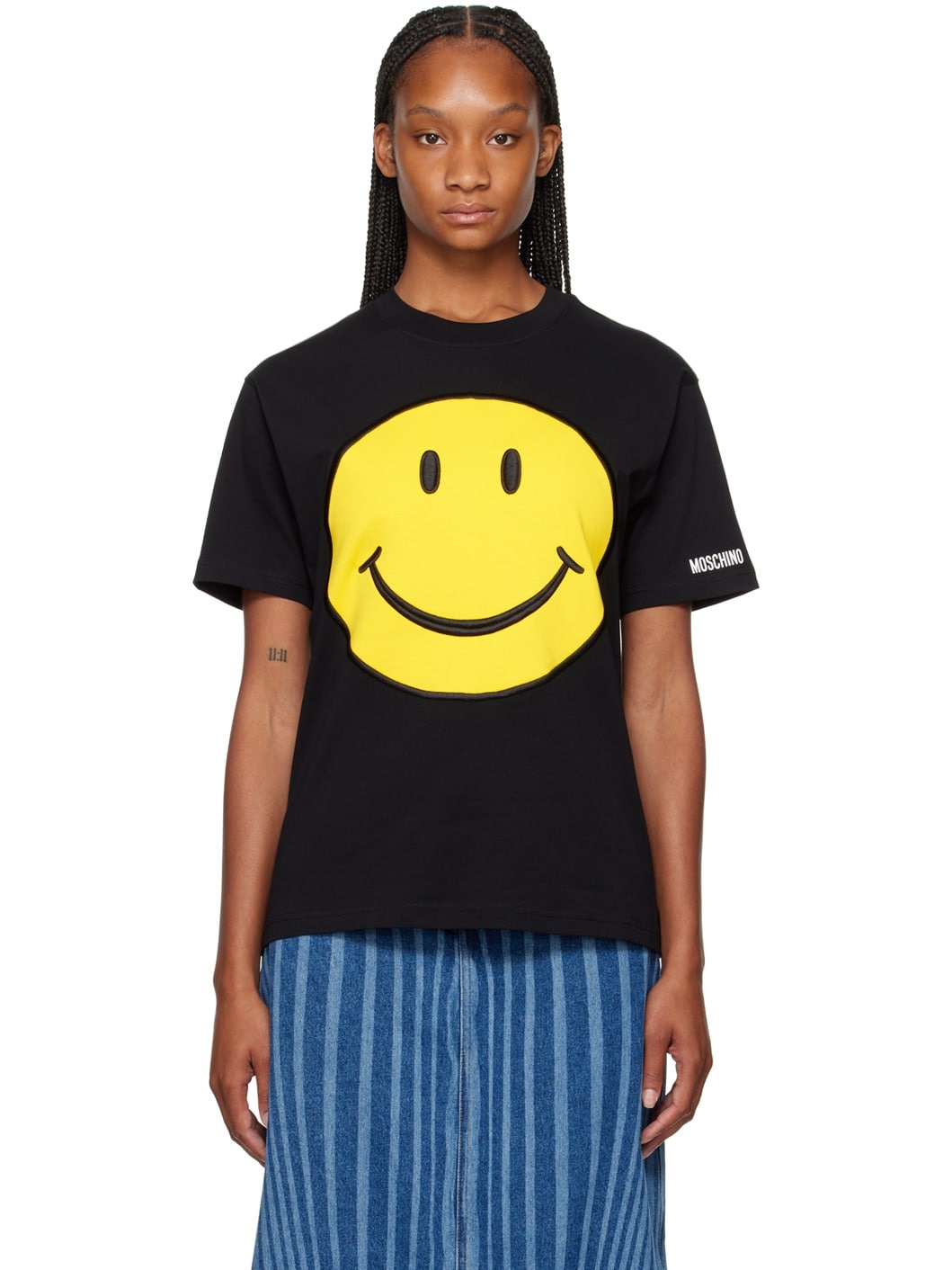Black Embroidered Graphic T-Shirt - 1