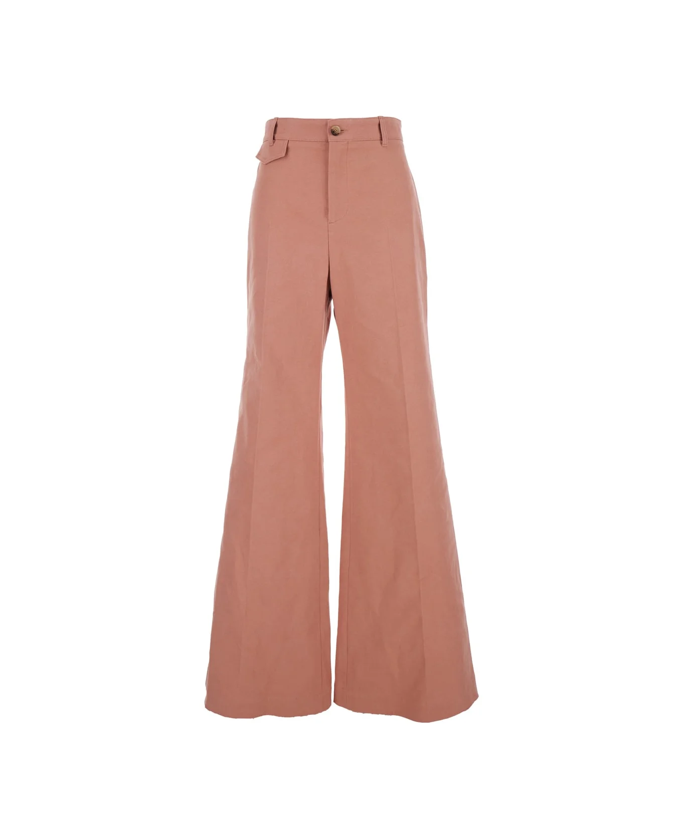 Pink Pants Wiht Belt Loops And Wide Leg In Cotton Woman - 1