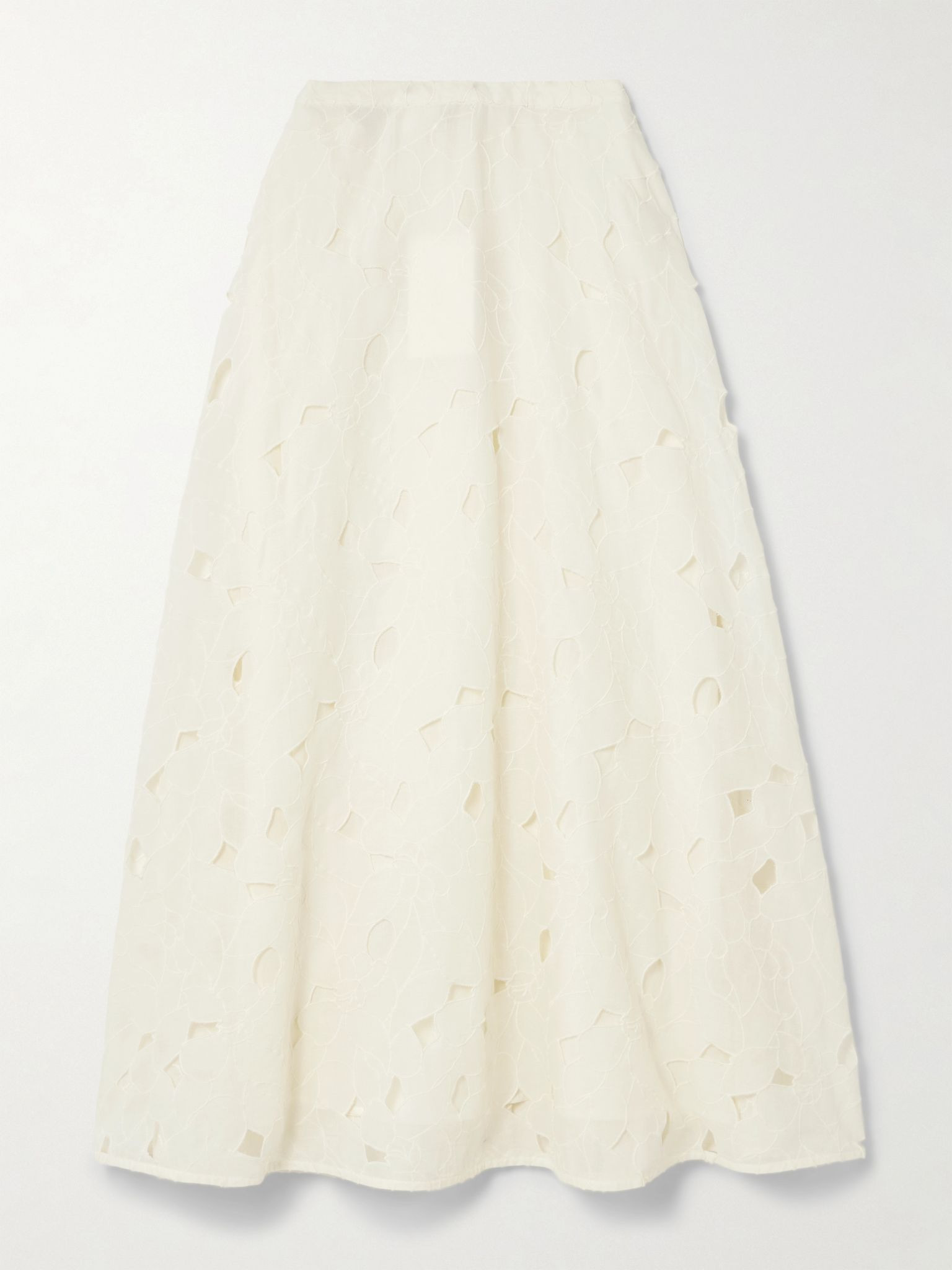 Caro embroidered cotton-voile midi skirt Off-white - 1
