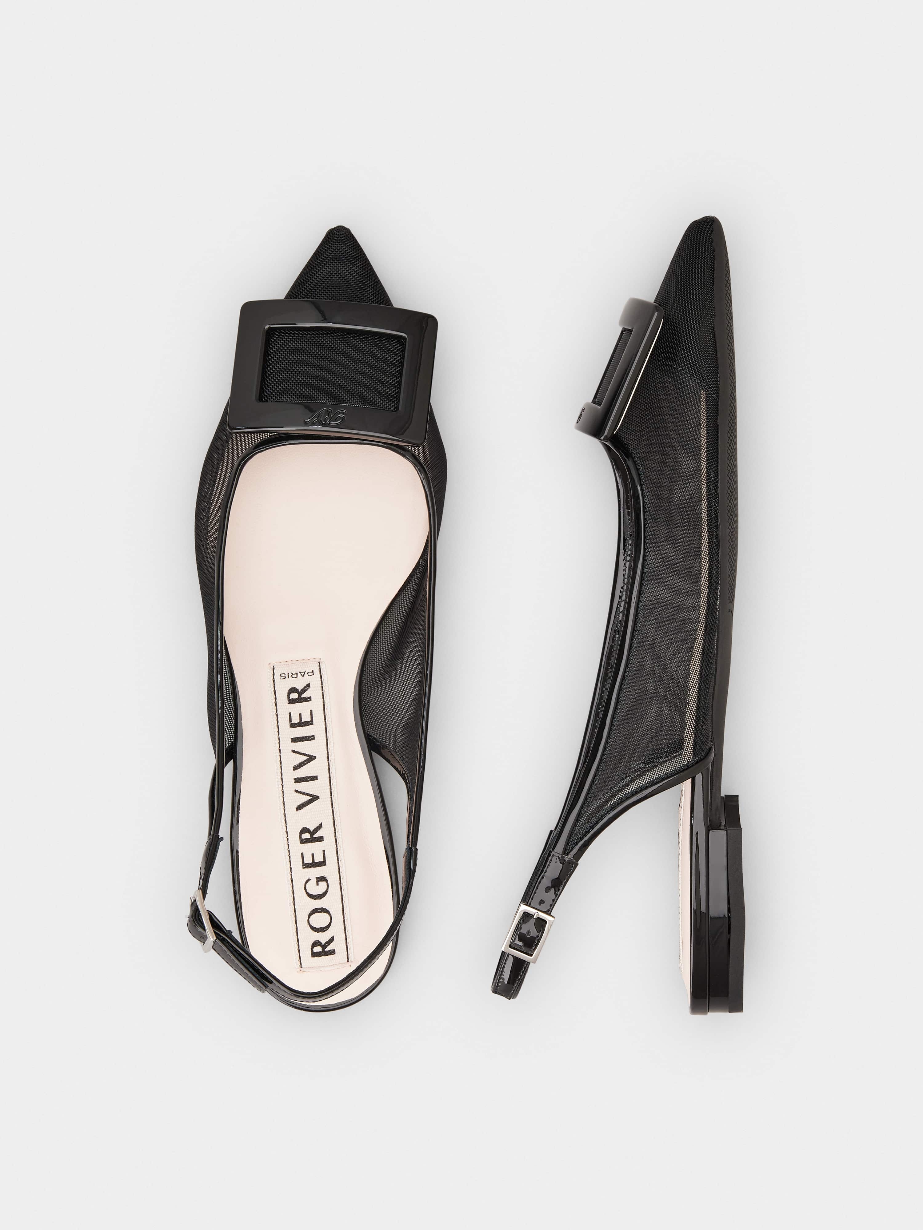 Gommettine Net Lacquered Buckle Slingback Ballerinas in Fabric - 4