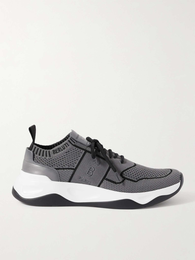 Shadow Leather-Trimmed Stretch-Knit Sneakers 1