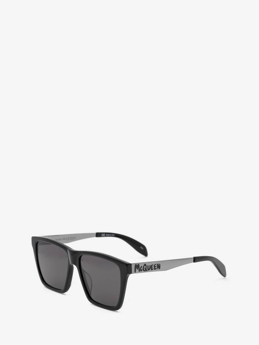 Mcqueen Graffiti Flat Top Sunglasses in Black/grey - 3
