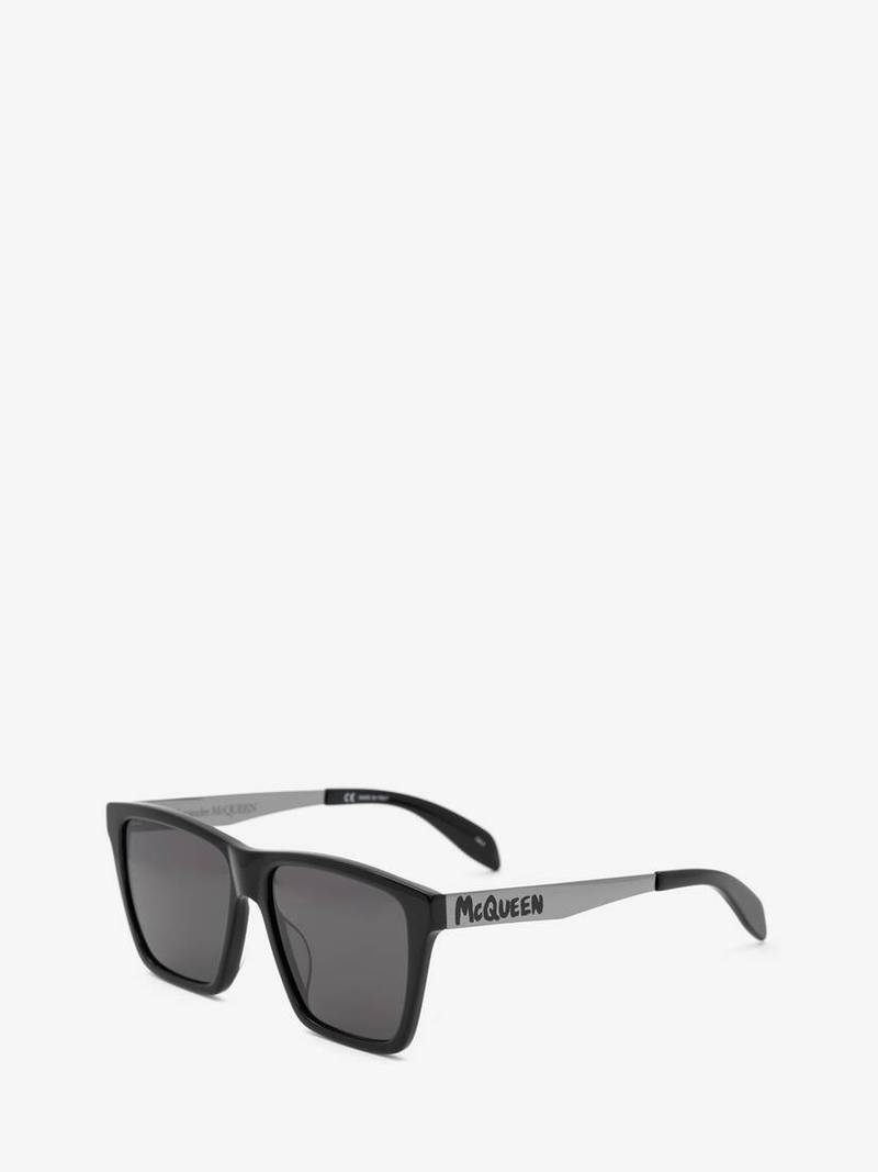 Mcqueen Graffiti Flat Top Sunglasses in Black/grey 3
