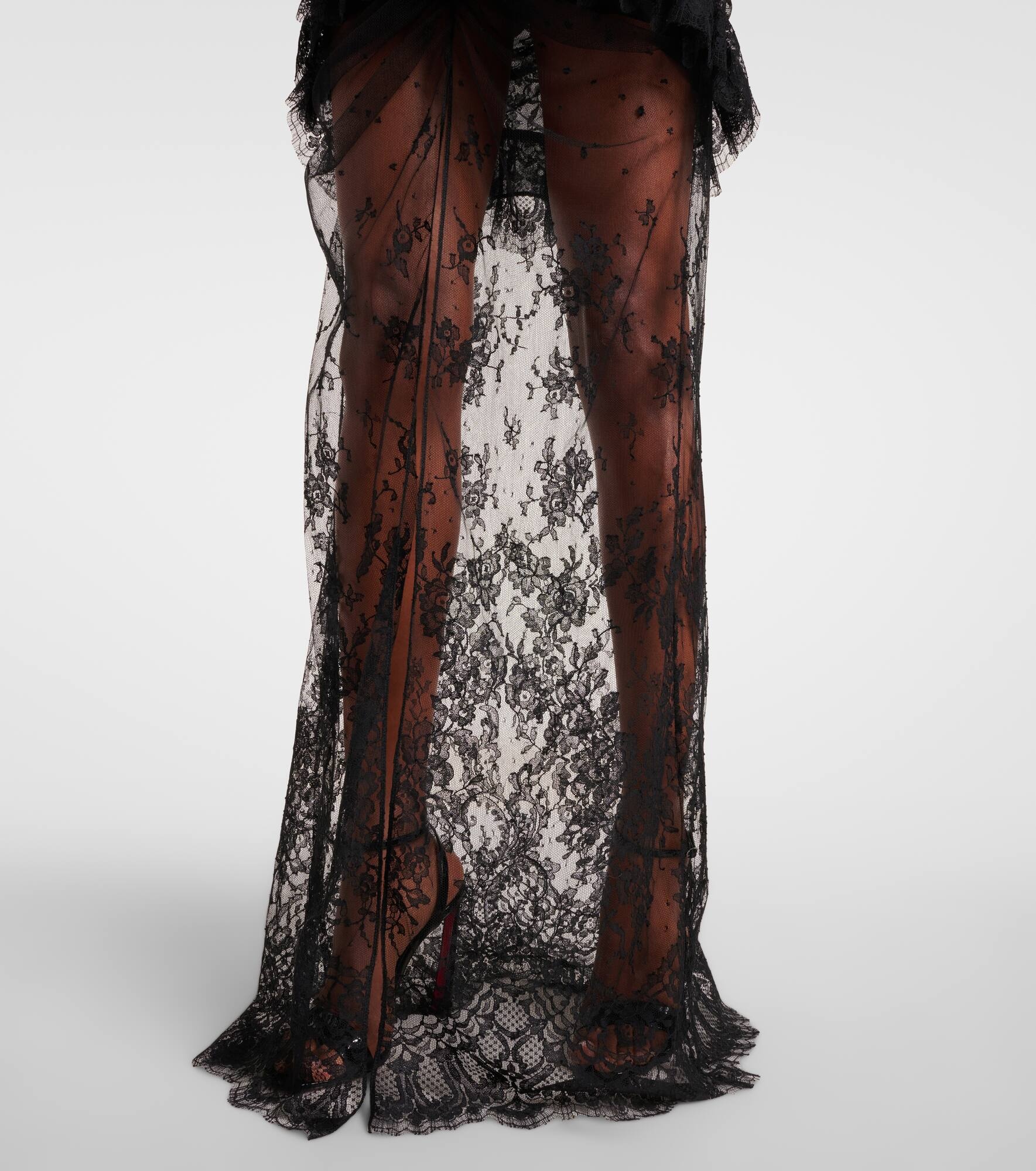Sheer cotton-blend lace gown - 5