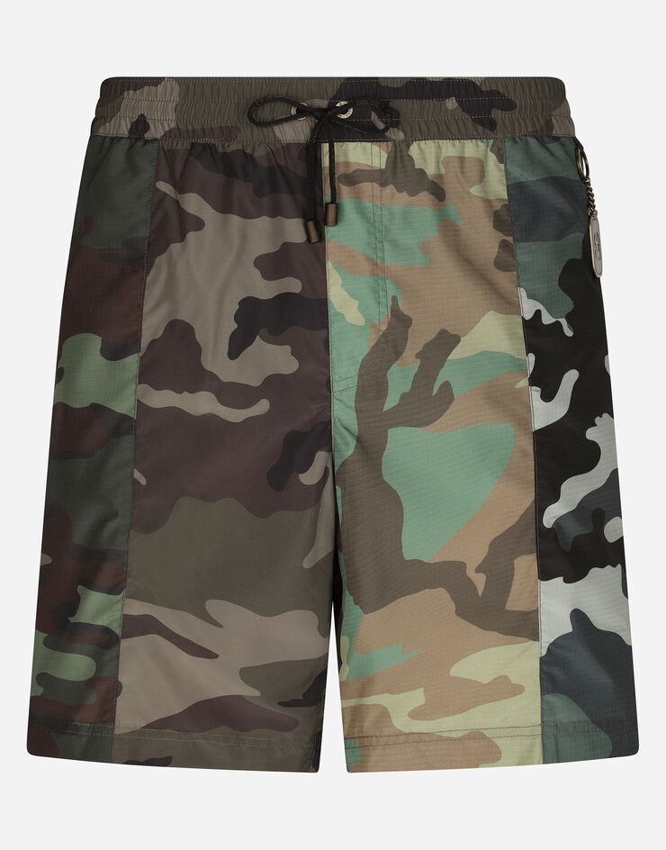 Mid-length swim trunks with camouflage patchwork design - 2