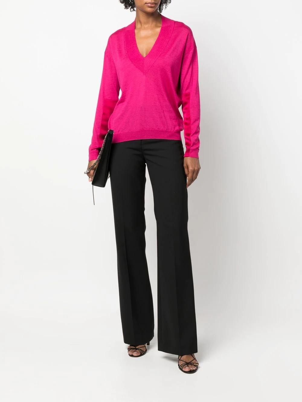 panelled V-neck knitted jumper - 2