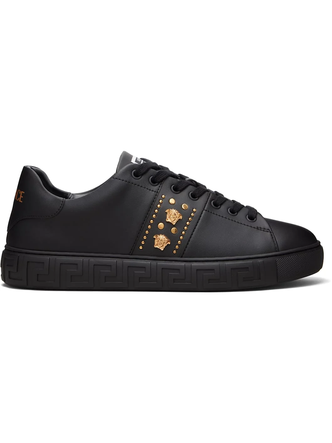 Black Greca Embellished Nylon Faux-Leather Sneakers - 1