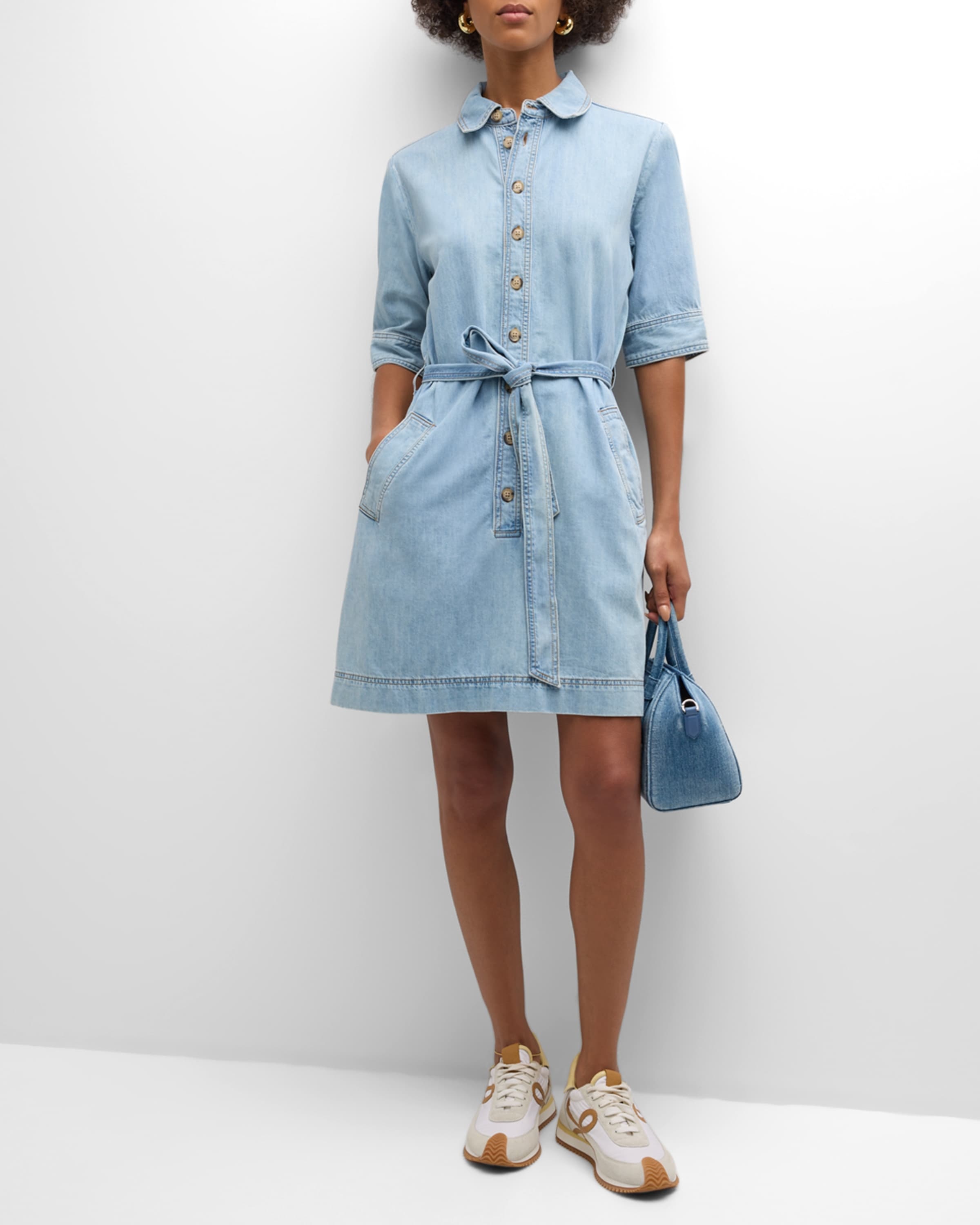 Belted Denim Shirtdress - 2