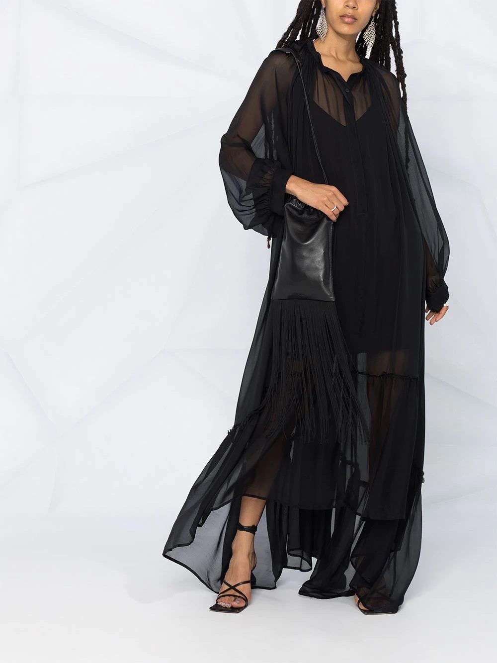 balloon-sleeved chiffon maxi dress - 2