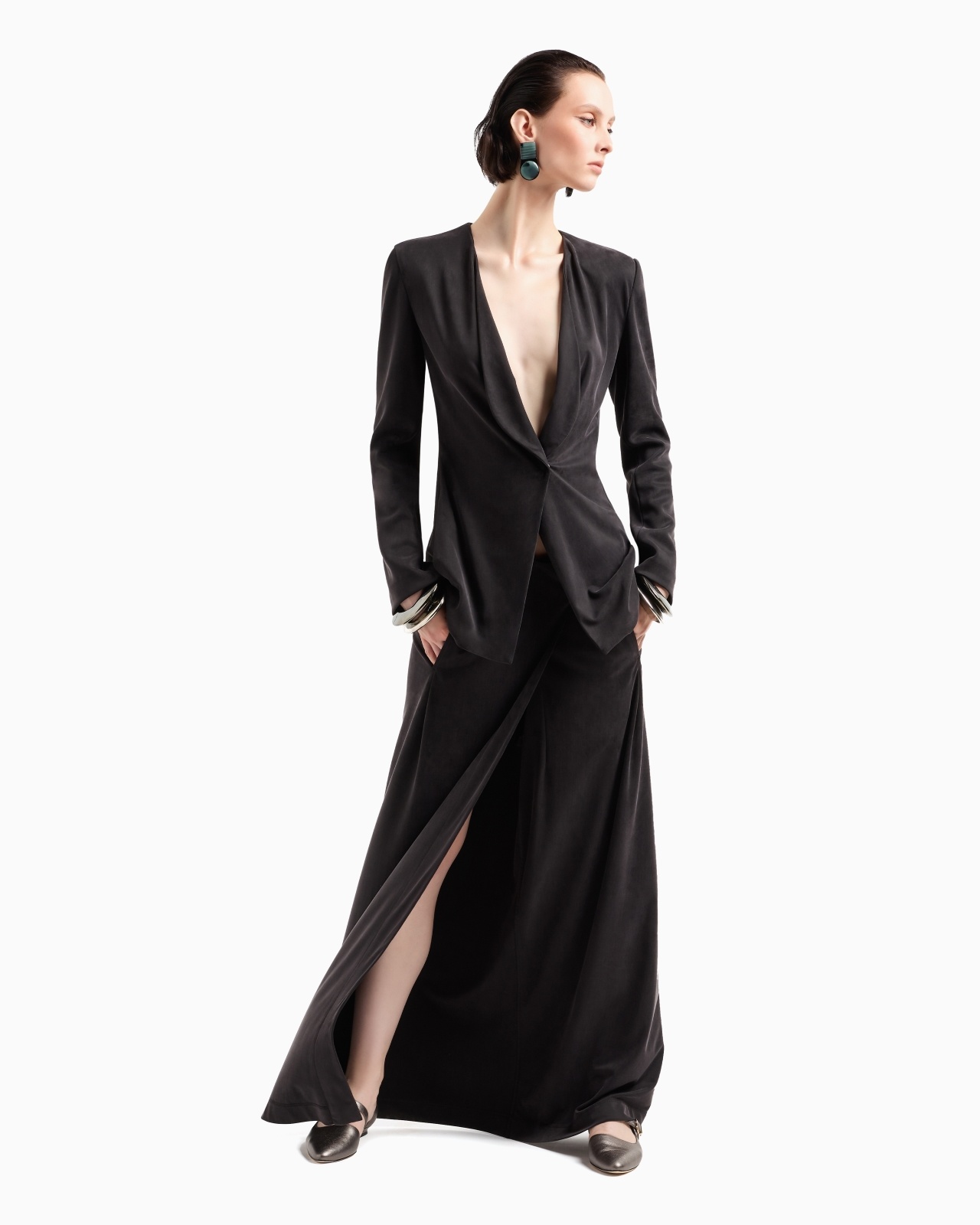 SINGLE-BREASTED JACKET IN CUPRO JERSEY INTERLOCK - 2