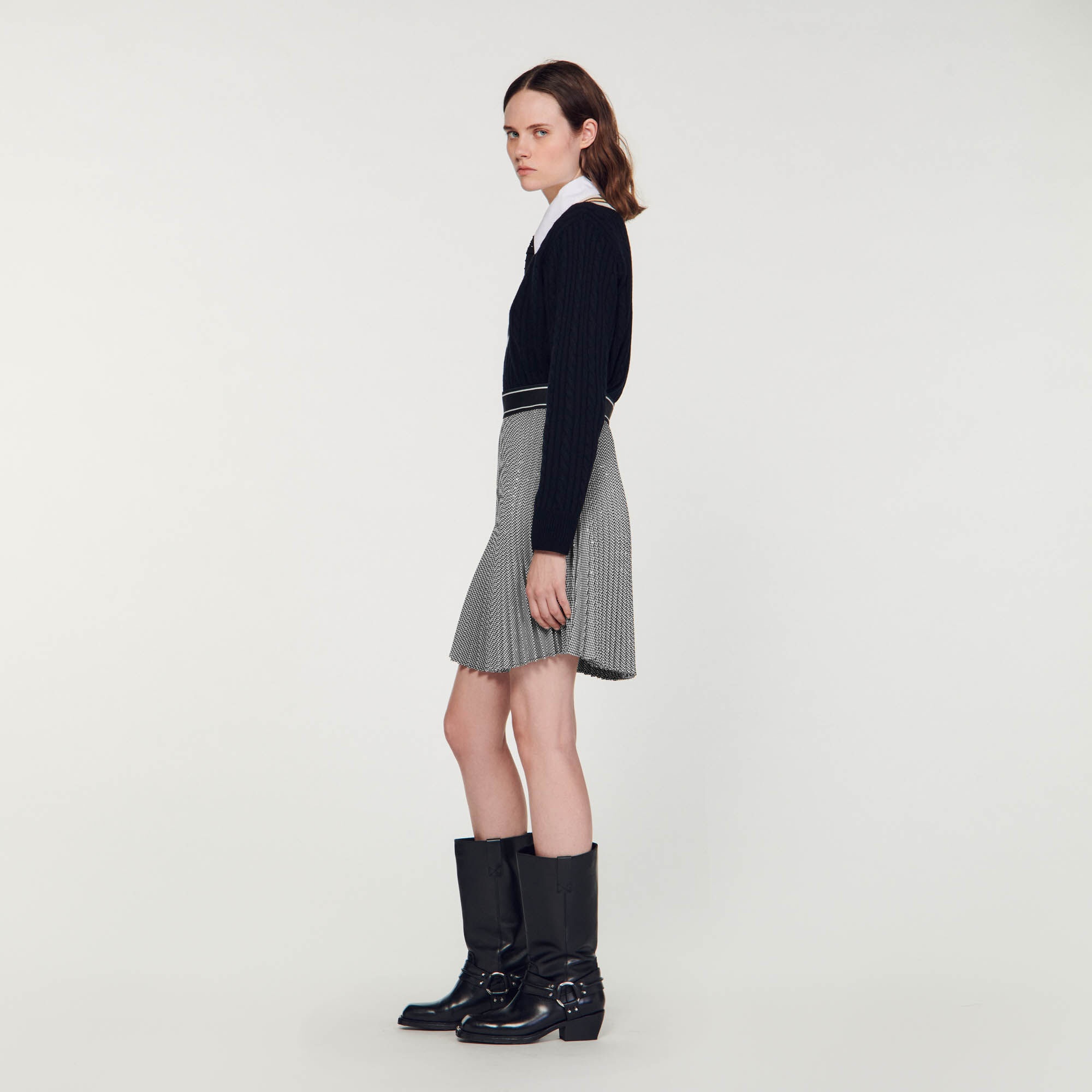 SHORT PLEATED SKIRT WITH RHINESTONES - 7