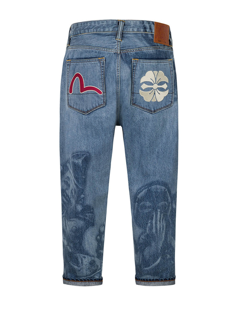 Fisherman Godhead Laser Print Cropped Jeans #2027 12