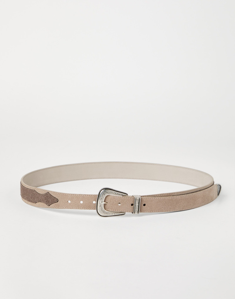 Two-tone reversed calfskin belt with detailed buckle and tip 1