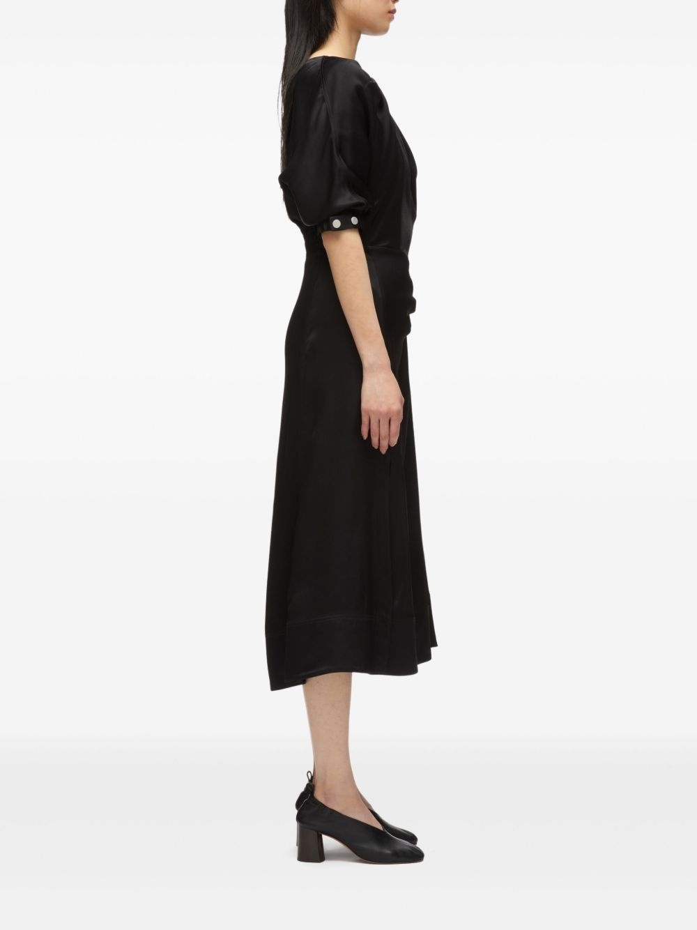 gathered-neckline midi dress - 4