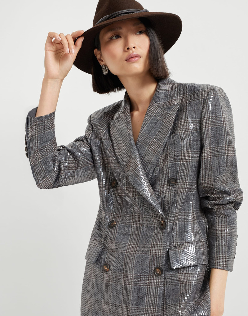 Virgin wool Prince of Wales blazer with dazzling embroidery 4