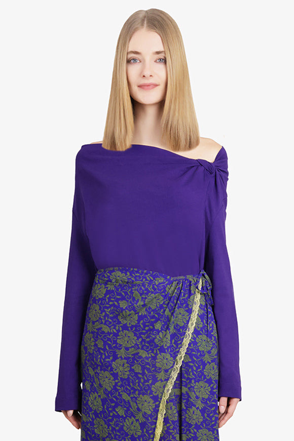 HEMAC L/S ONE SHOULDER KNOT DETAIL TOP | PURPLE - 2
