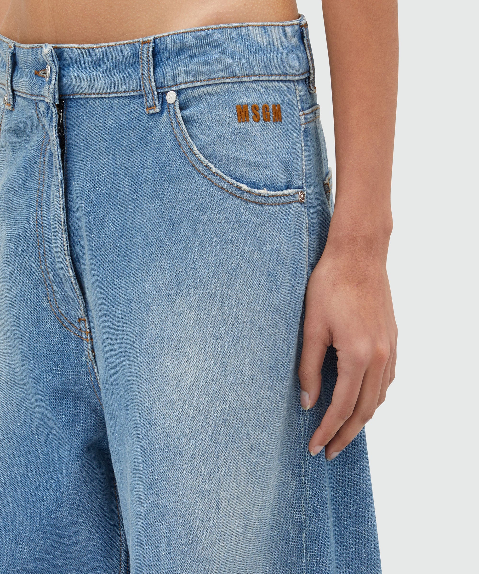 Pre-washed wide leg denim pants - 5