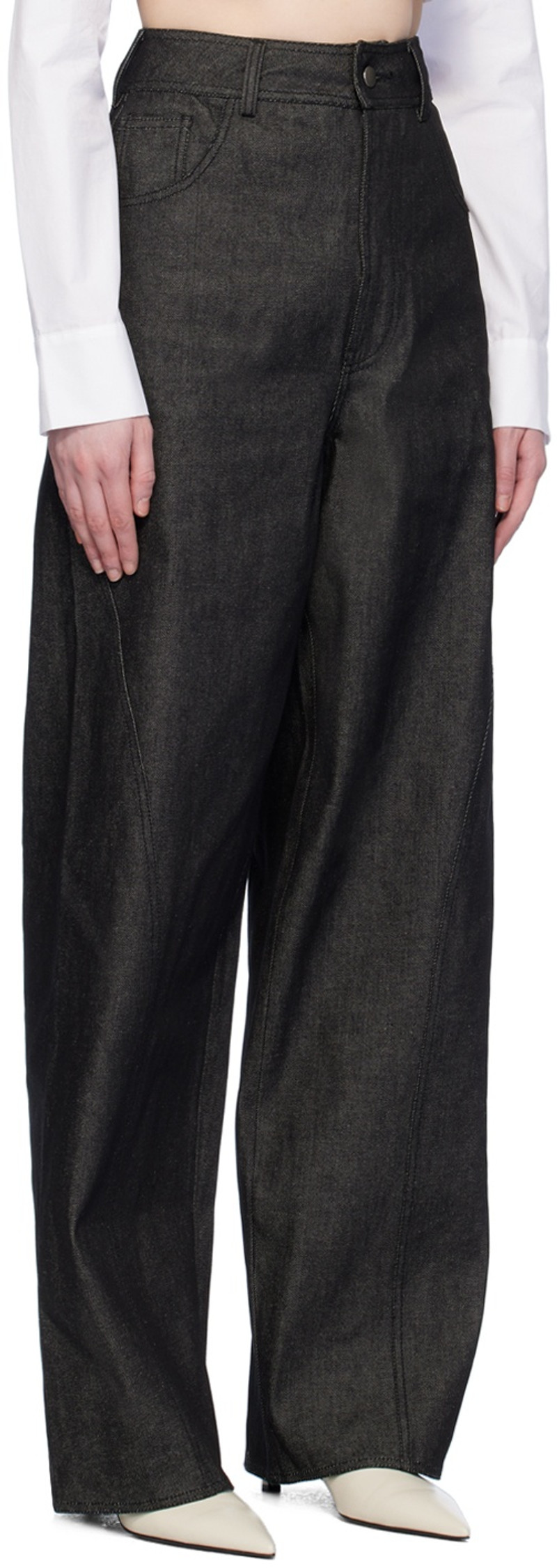Elleme Black Plain Reverse Baggy Jeans outlook