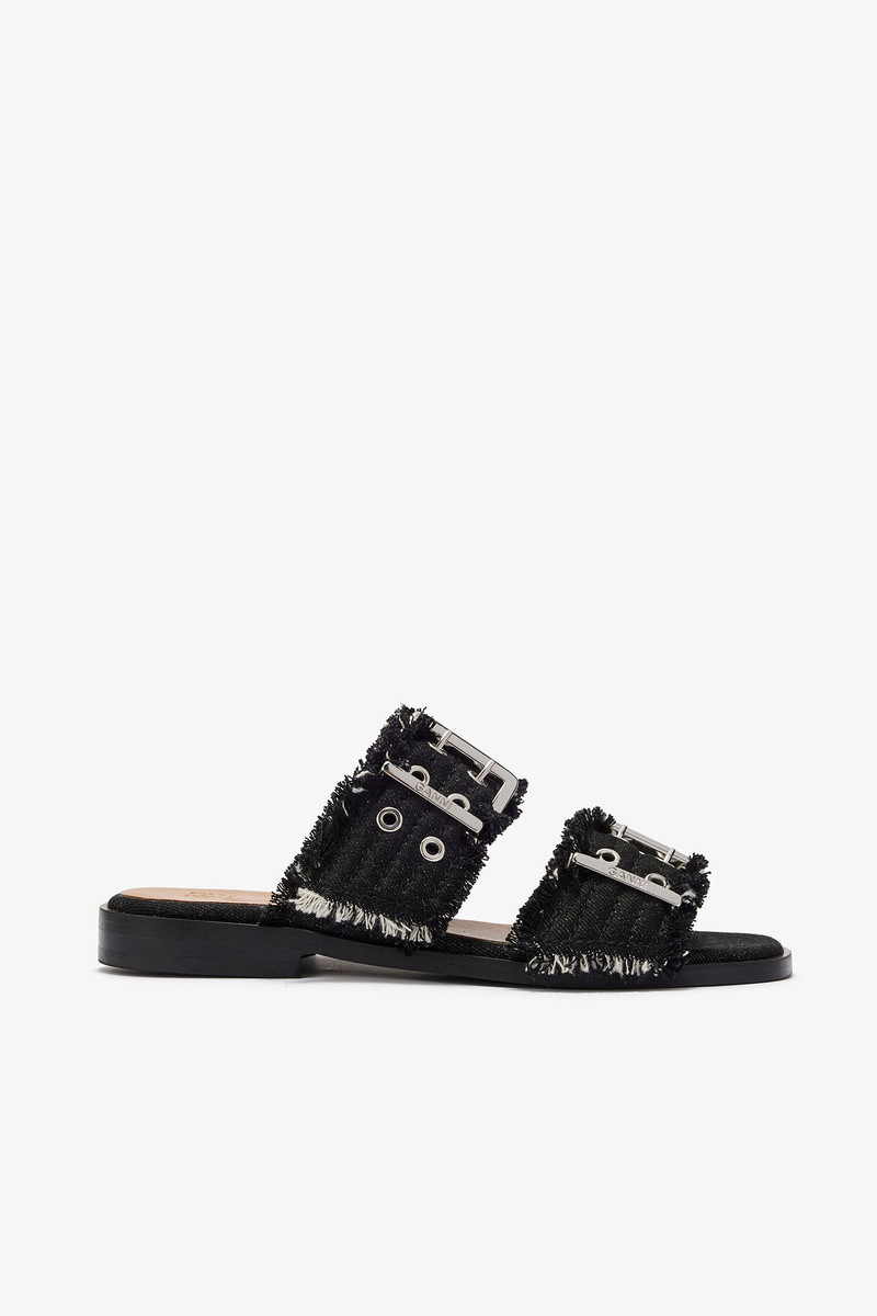 DENIM FEMININE BUCKLE TWO-STRAP SANDALS 1