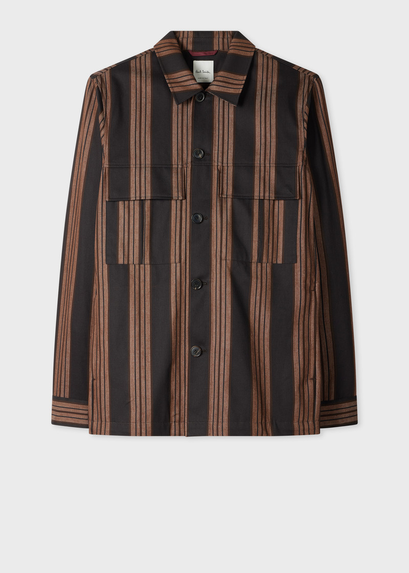 Brown Stripe Cotton Double-Pocket Overshirt 1