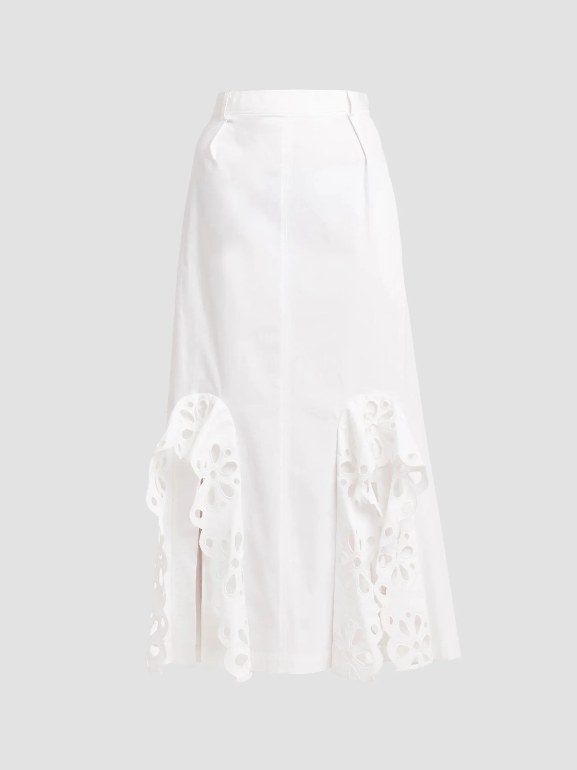 Women's Eyelet-Trim Stretch-Cotton Midi Skirt - White - 1