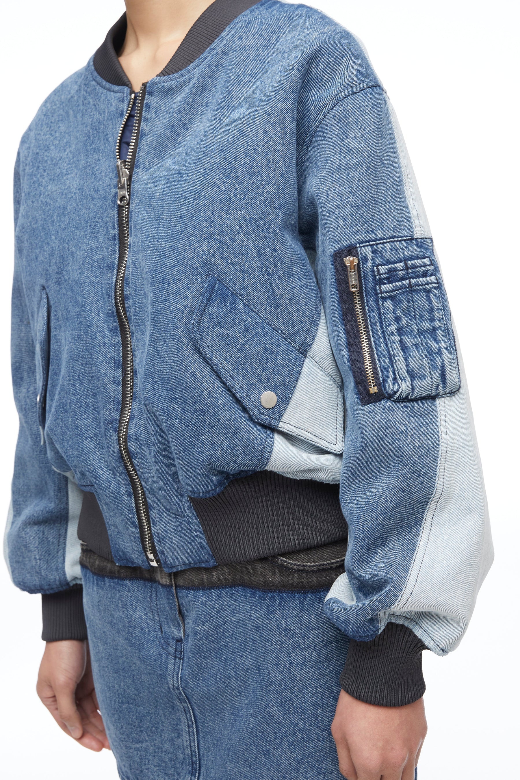 Multi-Toned Denim Reversible Bomber Jacket - 6