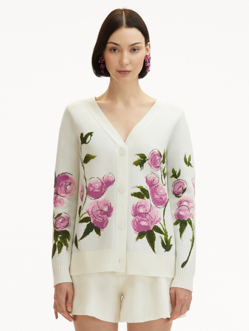 Oscar de la Renta PAINTED ROSES JACQUARD CARDIGAN outlook