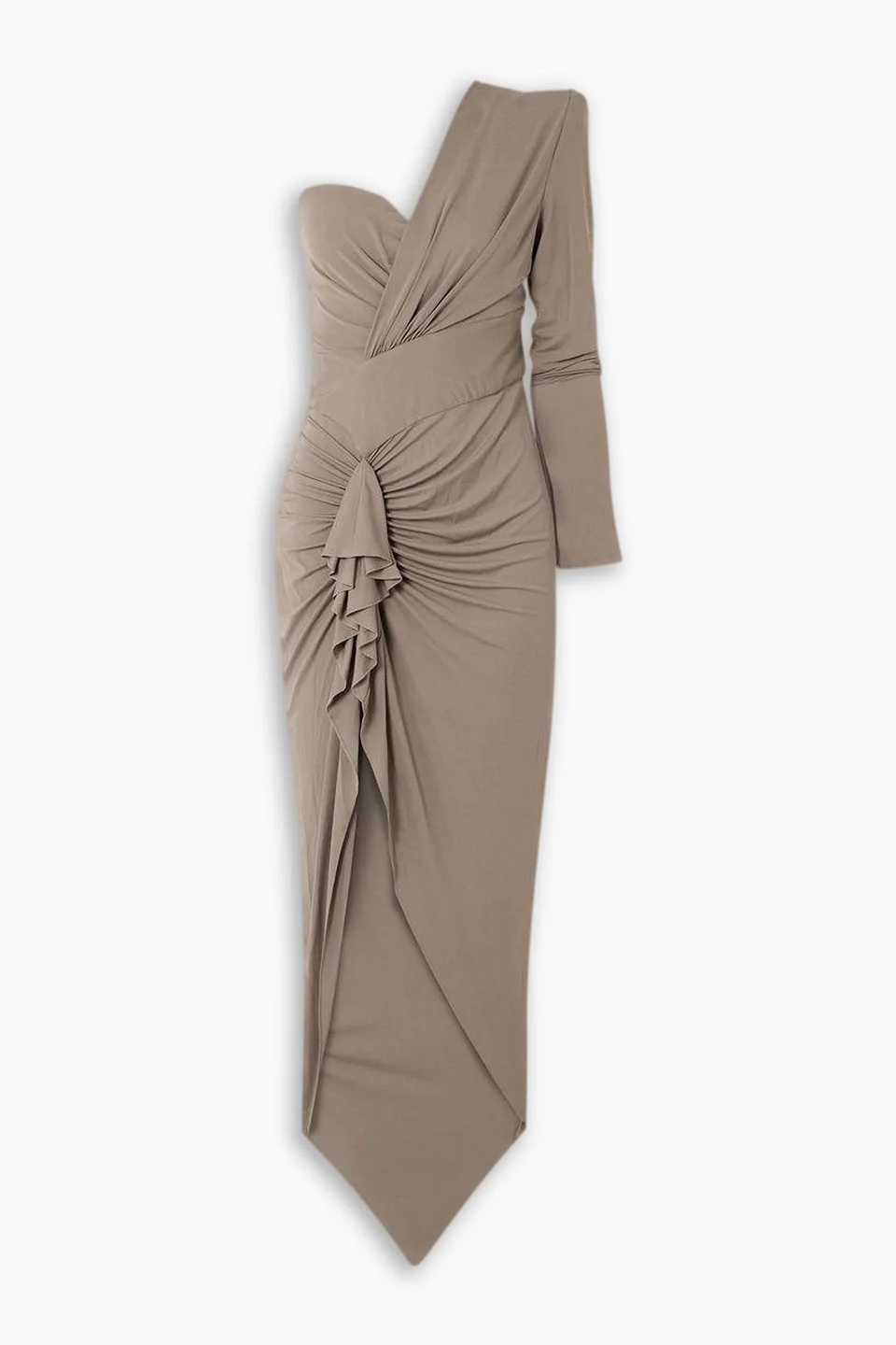Asymmetric one-sleeve ruffled stretch-jersey maxi dress - 1