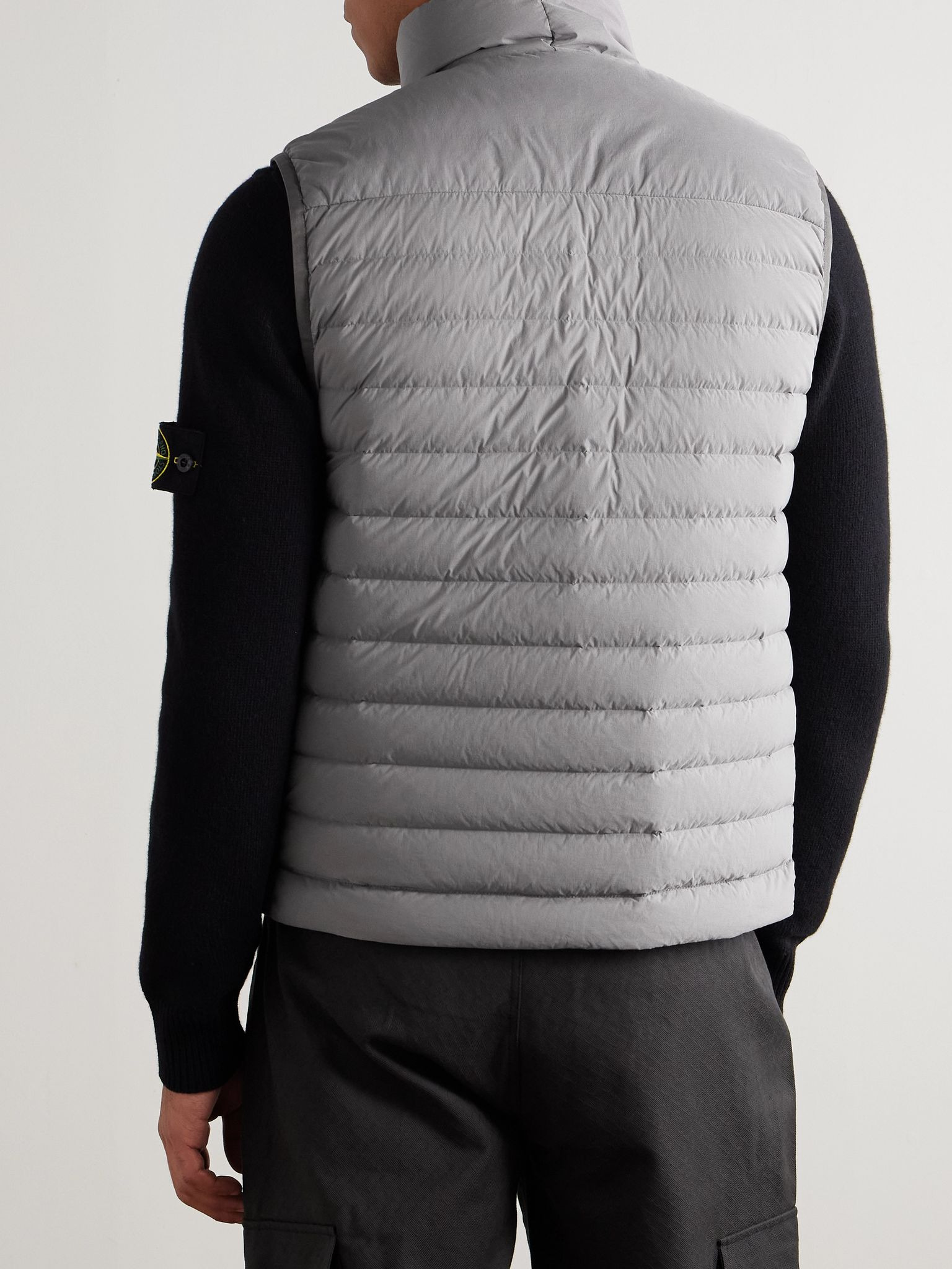 Logo-Appliquéd Quilted Stretch-Shell Down Gilet Gray - 4