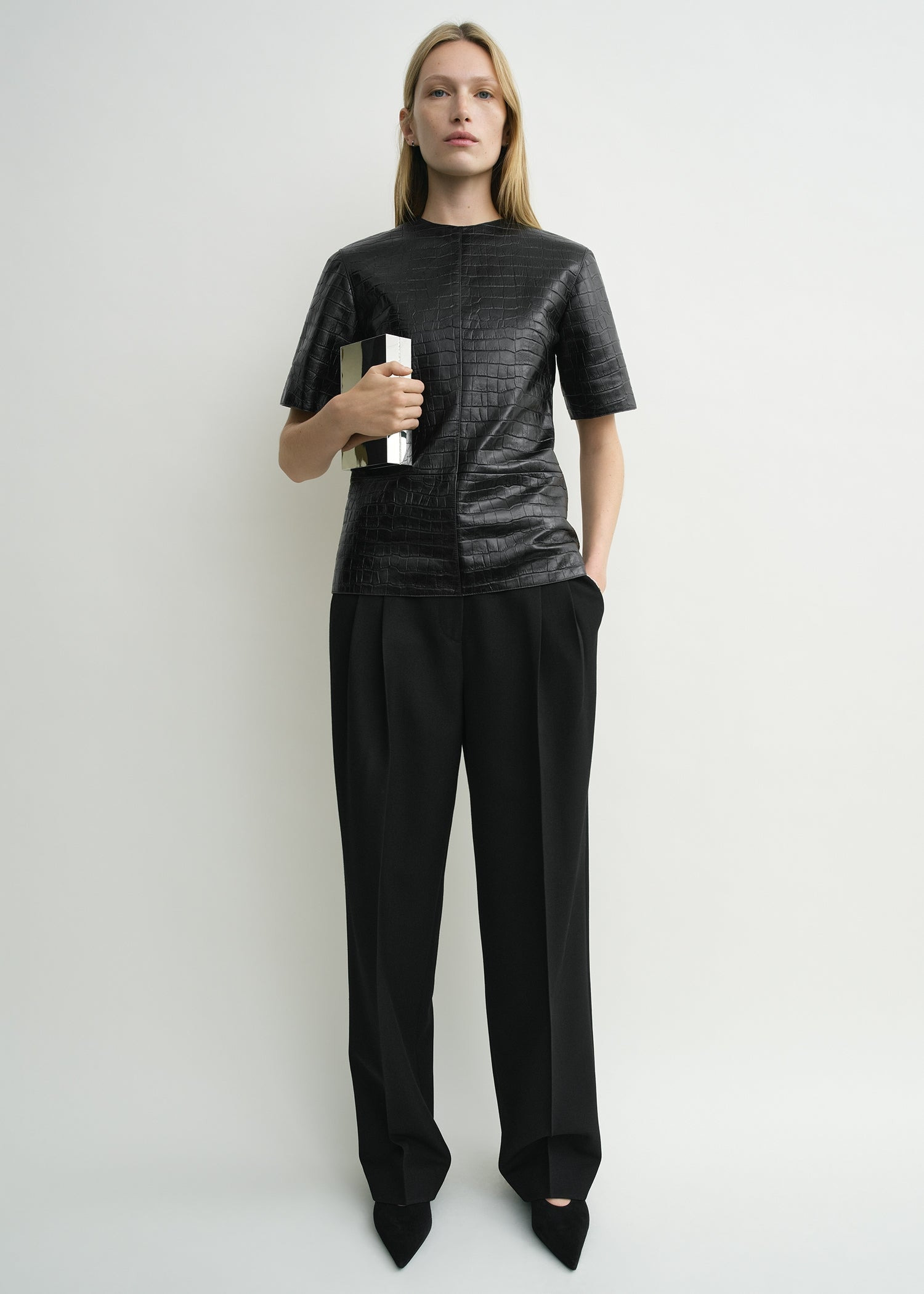 Croco-embossed tee dark brown - 2