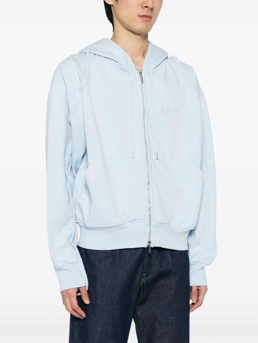 logo-embroidered two-way zip hoodie - 3