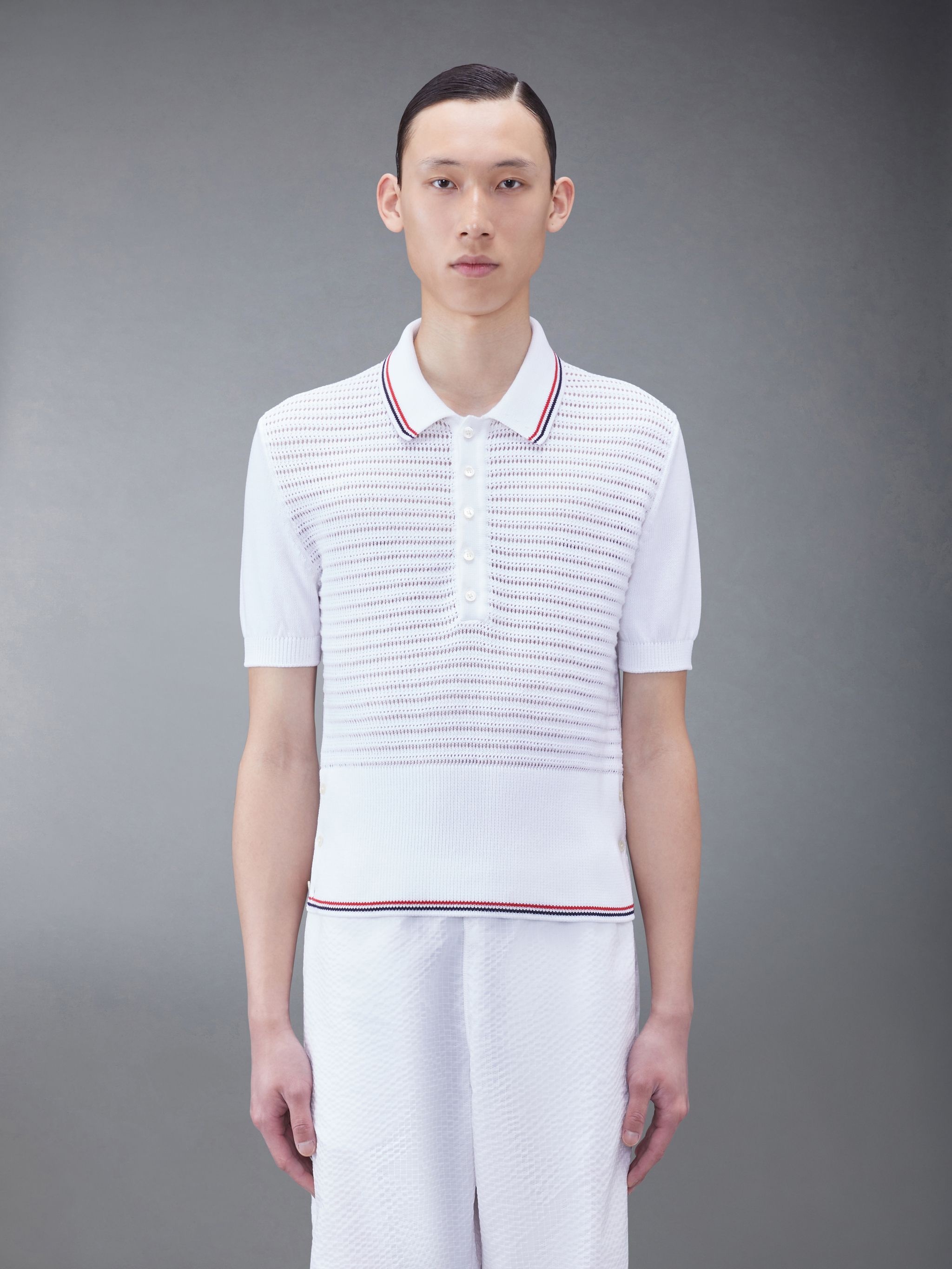 Cotton Crochet Striped Polo - 1