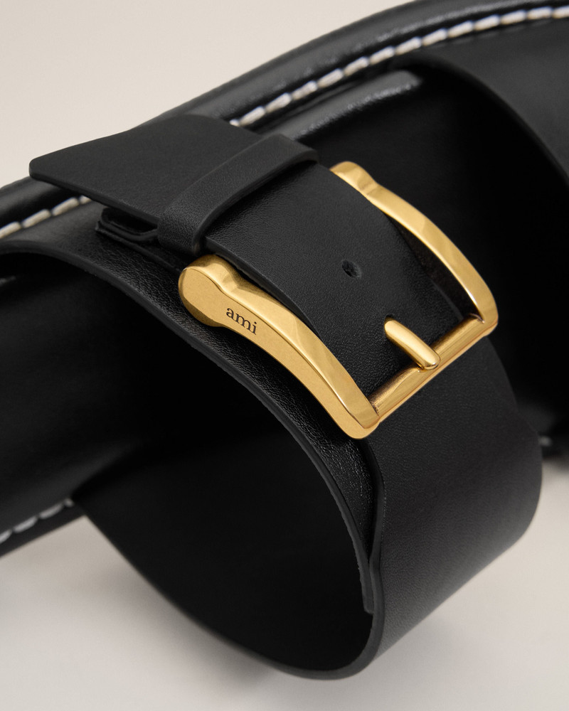 BLACK COW LEATHER BUCKLE SANDALS 5