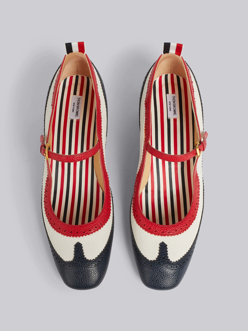 Tricolor Pebbled Calfskin Brogue Spectator Mary Jane Block Heel 4