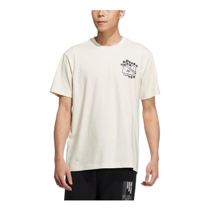 adidas neo SS22 Shoe Alphabet Printing Round Neck Short Sleeve Couple Style Beige HS8851 - 1