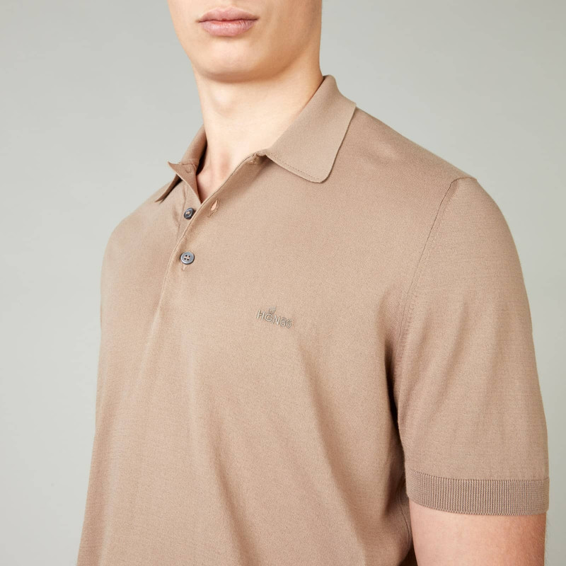 Polo Shirt in Cotton Knit Beige 6