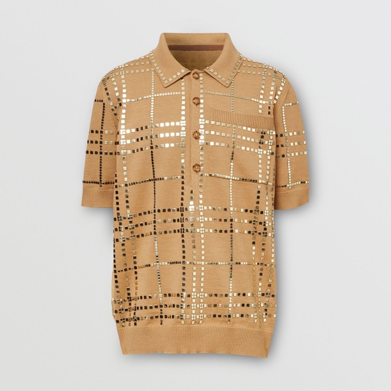 Mirrored Check Wool Jersey Polo Shirt - 1