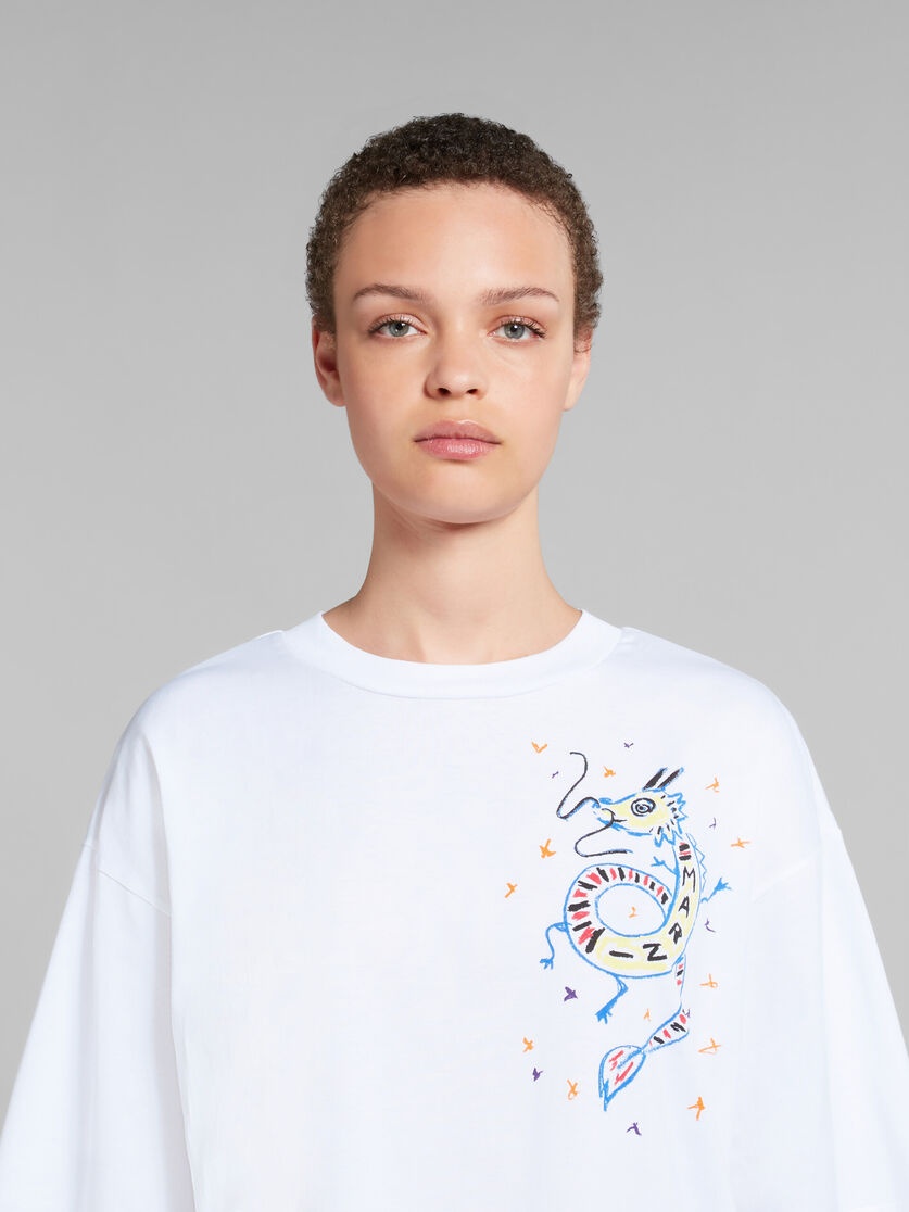 WHITE ORGANIC JERSEY T-SHIRT WITH DRAGON PRINT - 4