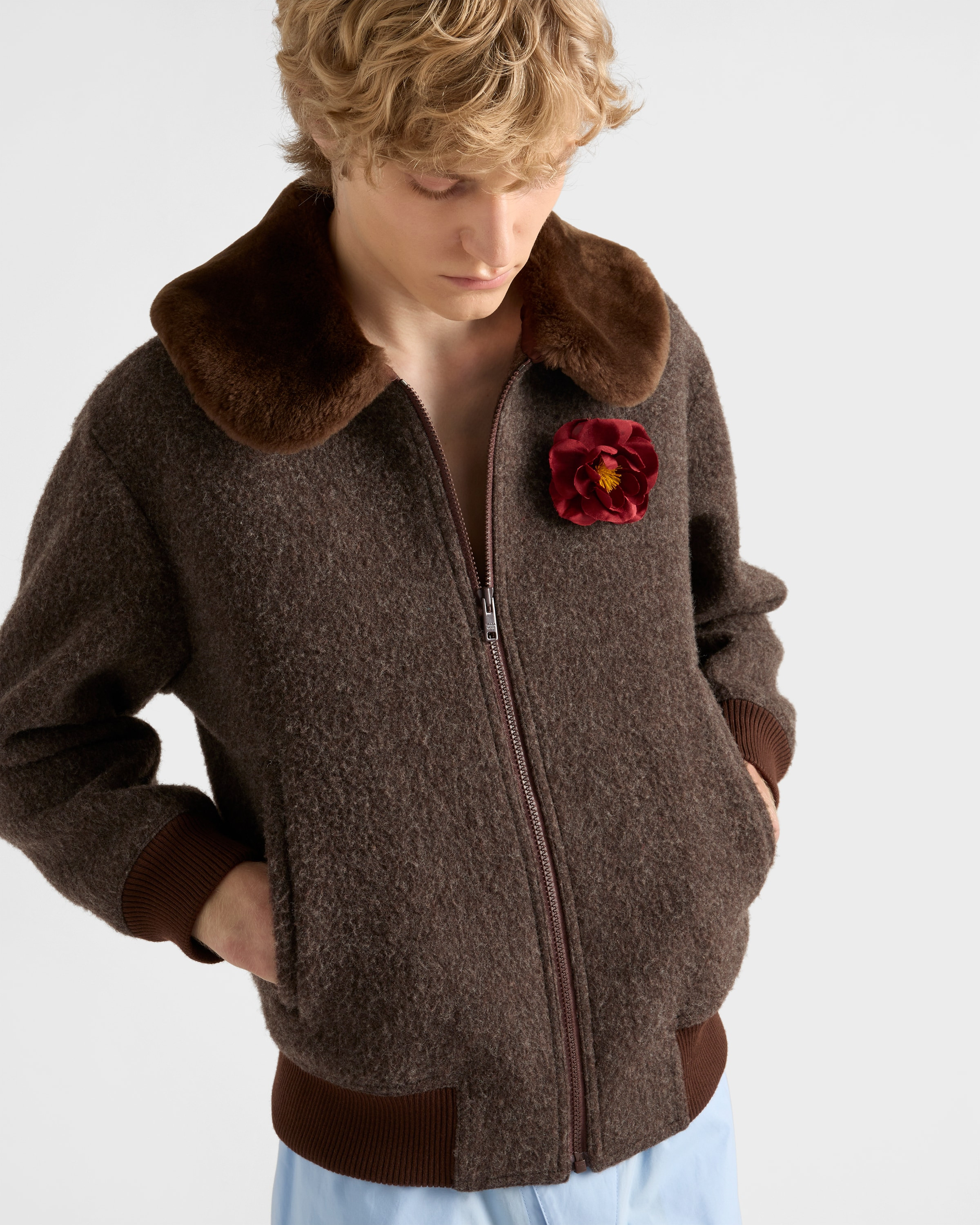 Wool blouson jacket with shearling collar - 6