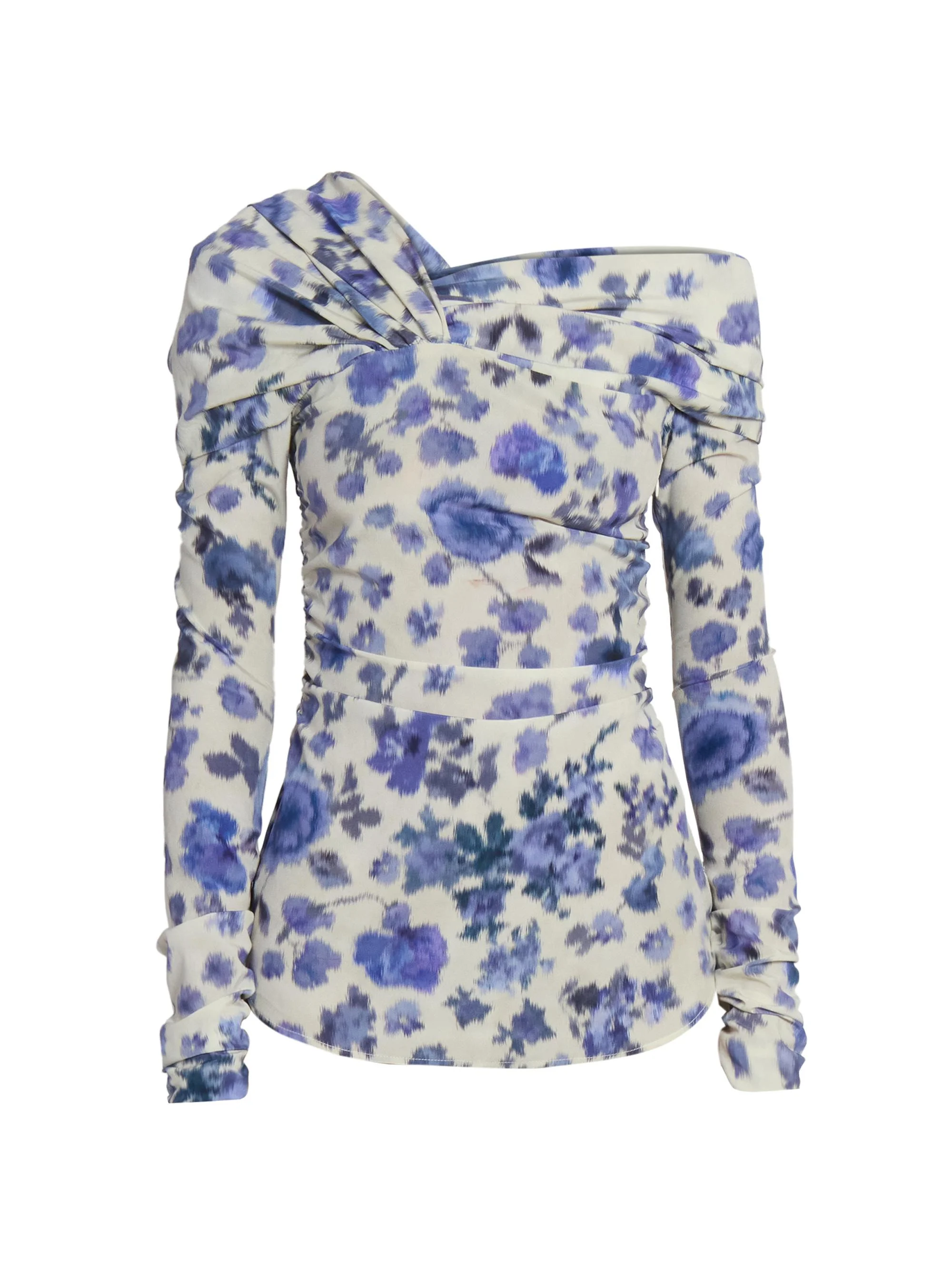 Women's Danka Floral Ruched Stretch-Silk Top - Blue - 1