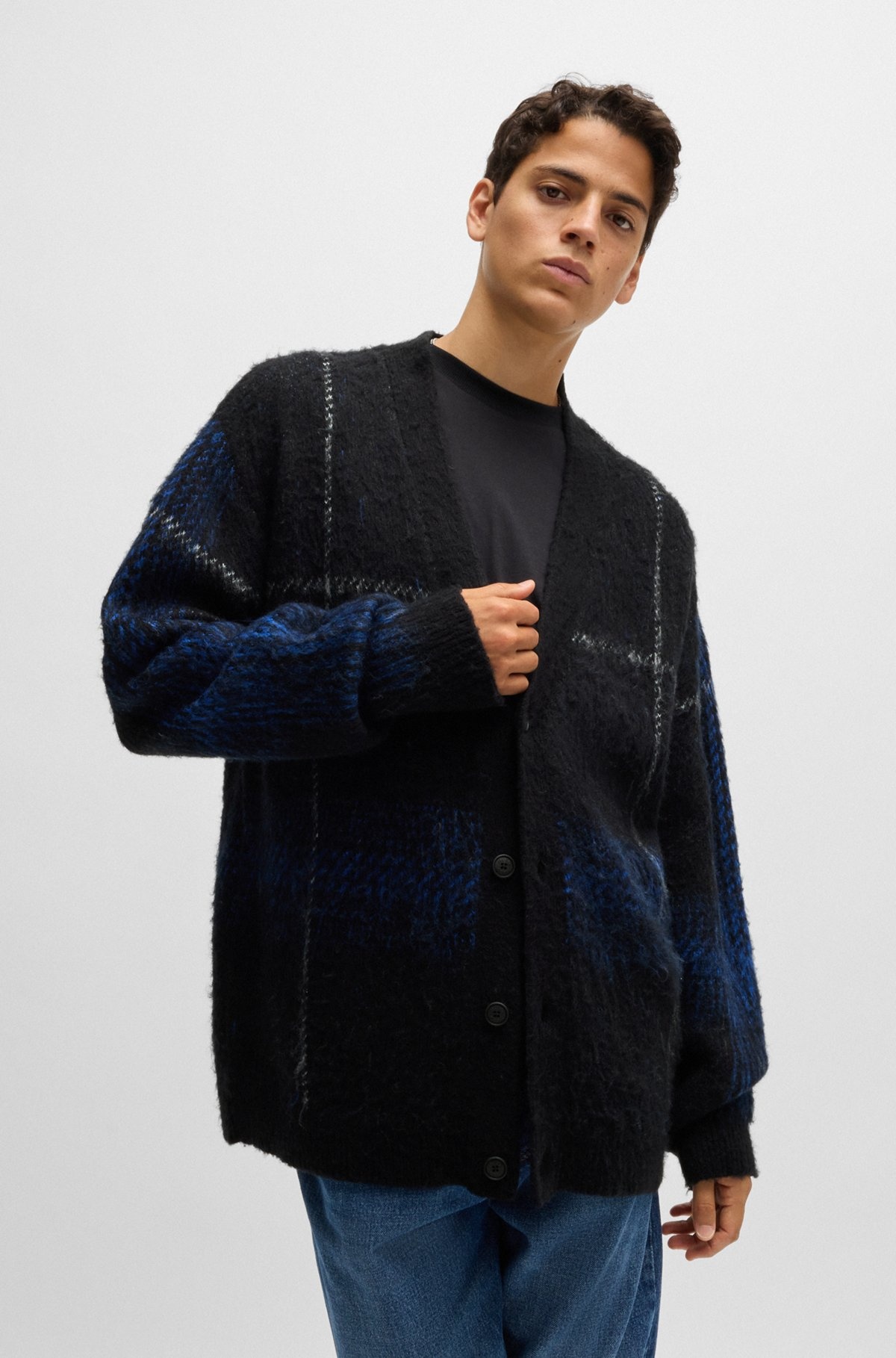 GLEN-CHECK CARDIGAN WITH BRUSHED FINISH - 2