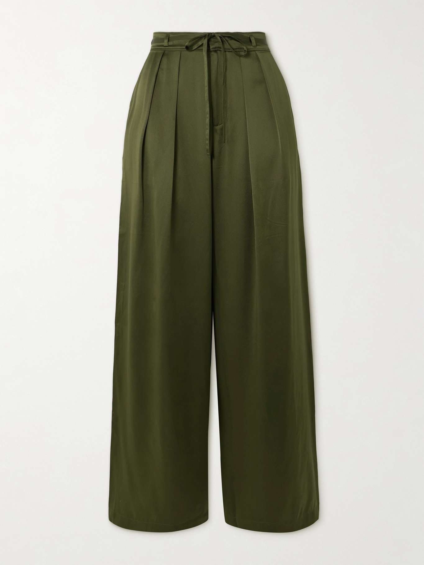 Pleated silk-charmeuse wide-leg pants - 1