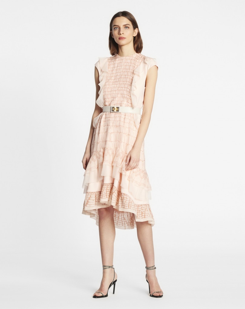 TROMPE L'OEIL PRINTED SLEEVELESS RUFFLE DRESS - 2