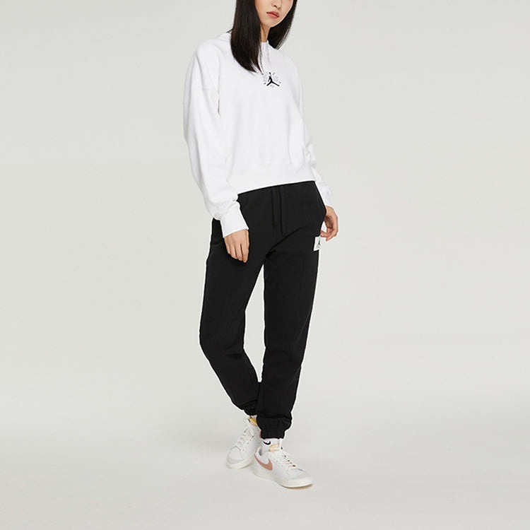 (WMNS) Jordan Solid Color Embroidered Round Neck Long Sleeves White Hoodie DQ0864-100 - 4