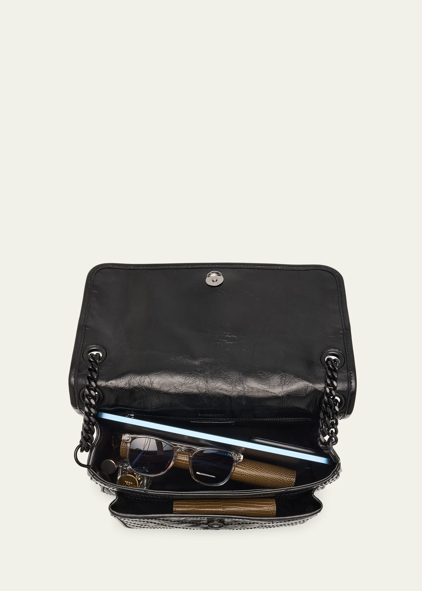 Niki Medium Crinkled Calfskin Flap-Top Shoulder Bag, Black Hardware - 5