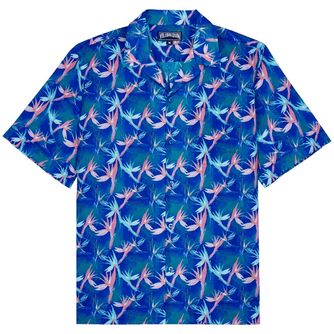 Men Bowling Shirt Linen and Cotton Paradise Vintage - 1
