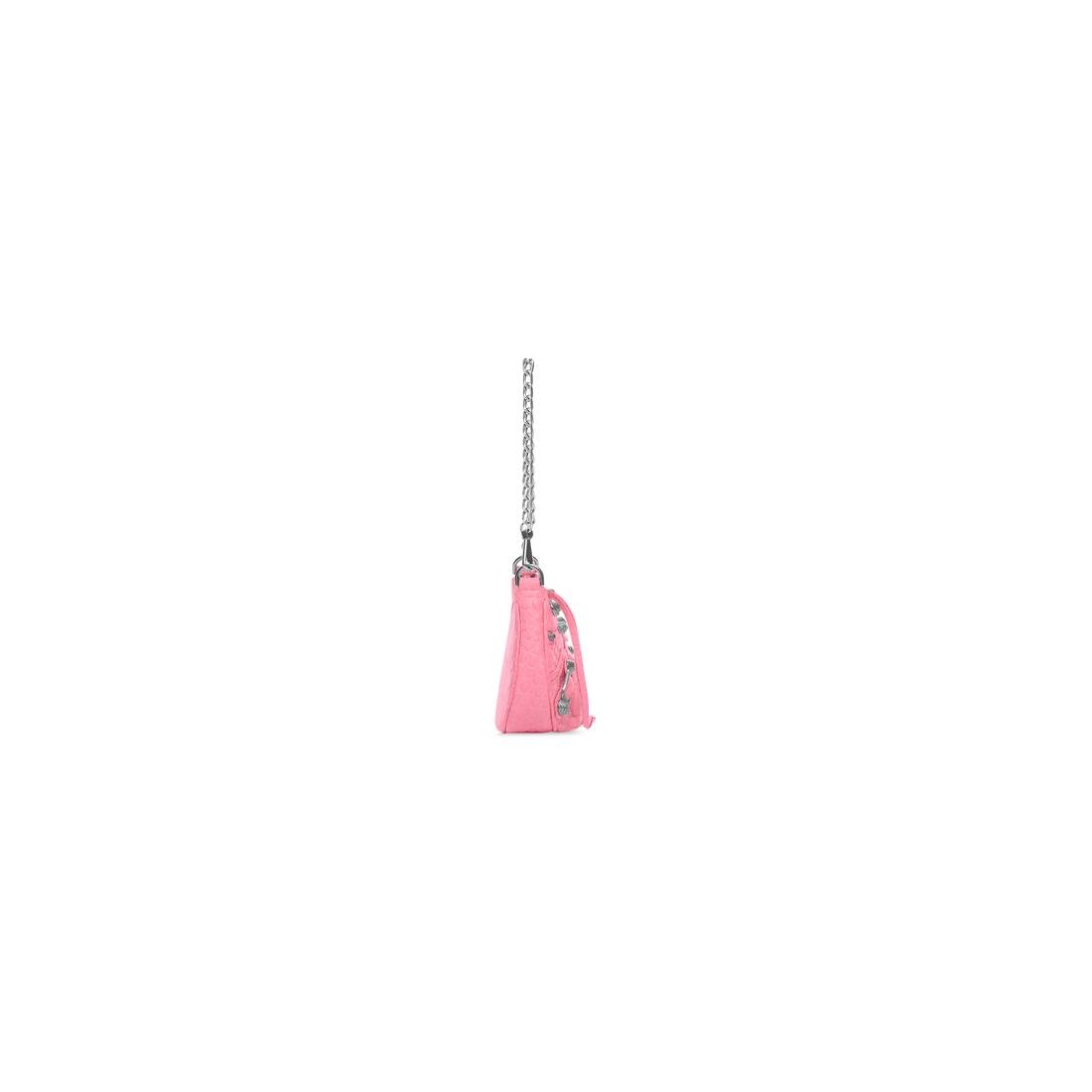 Women's Le Cagole Mini Purse With Chain Crocodile Embossed in Pink - 3