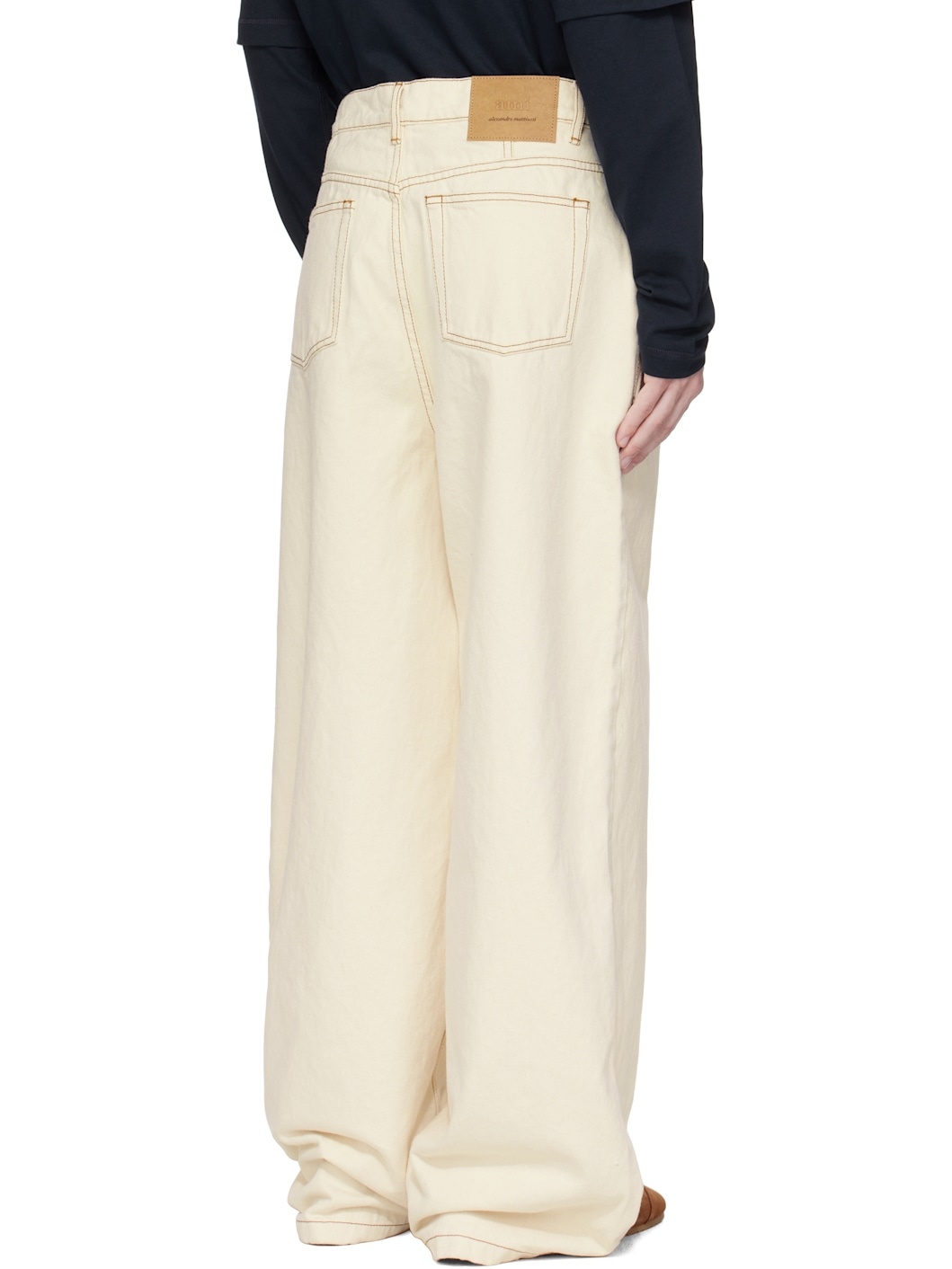 Beige Cotton Wide Fit Jeans - 3