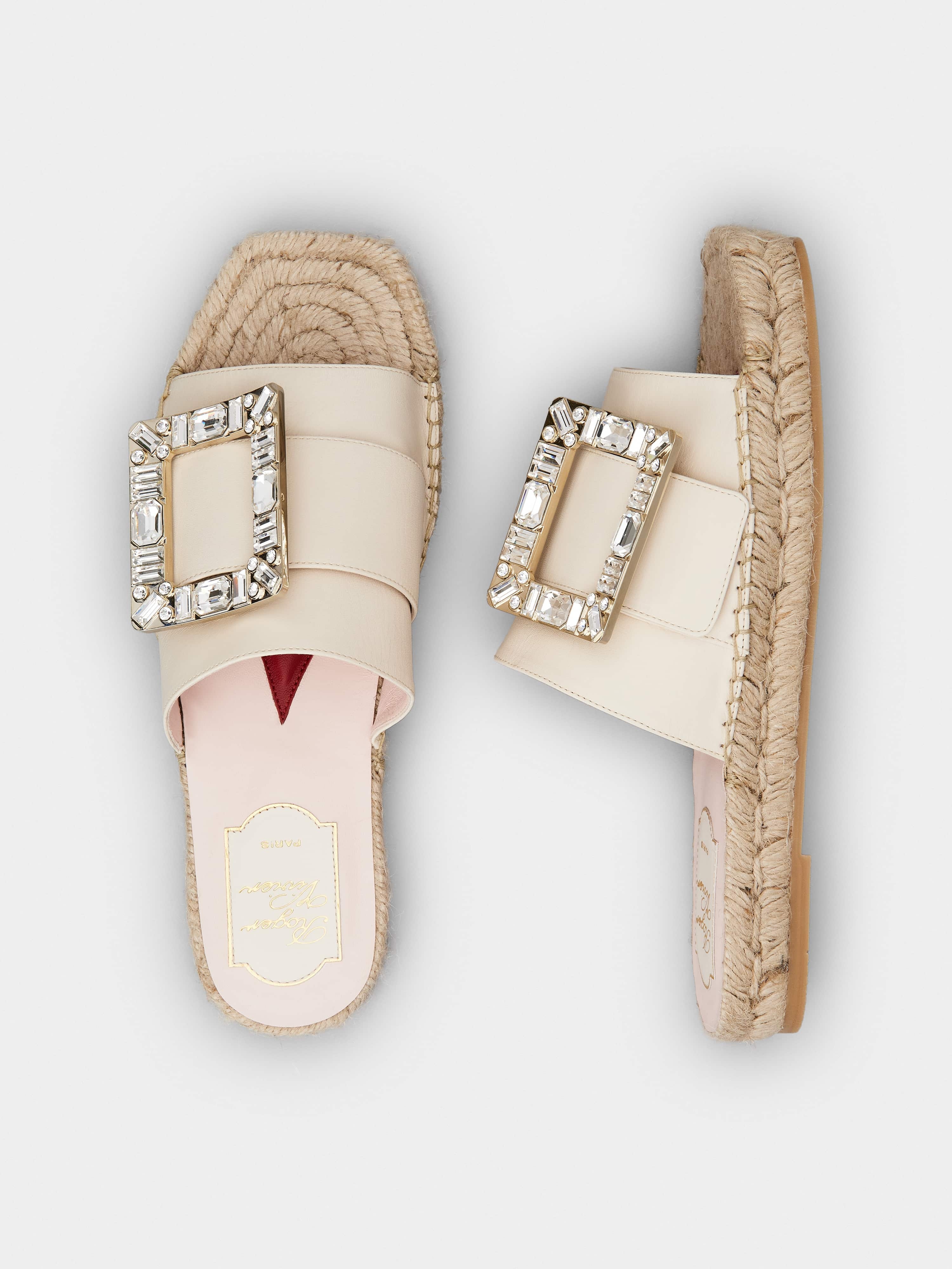 Strass Buckle Espadrille Mules in Soft Leather - 4